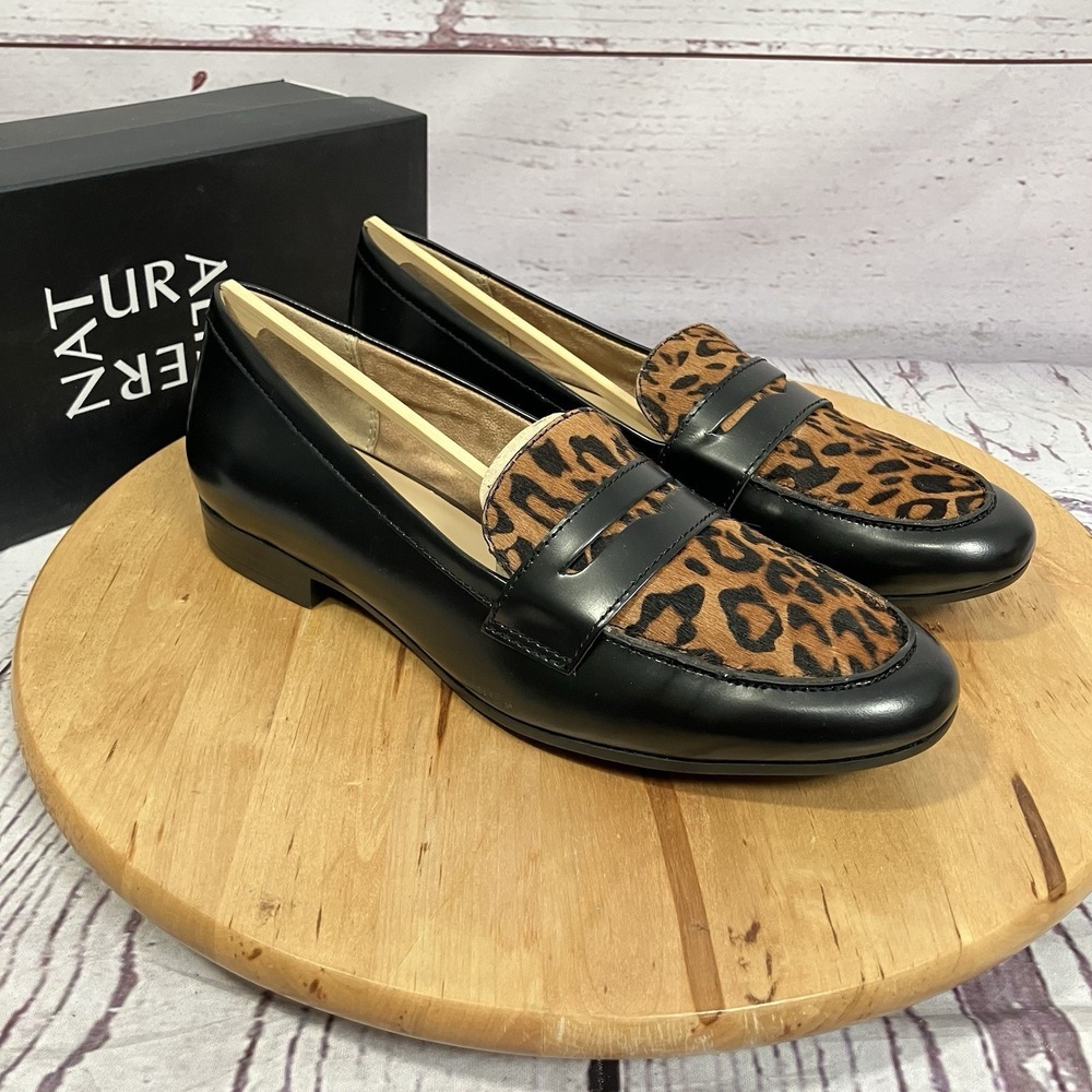 Naturalizer Juliette Black Cheetah Calf Hair Loafers Womens Size 9.5N NIB